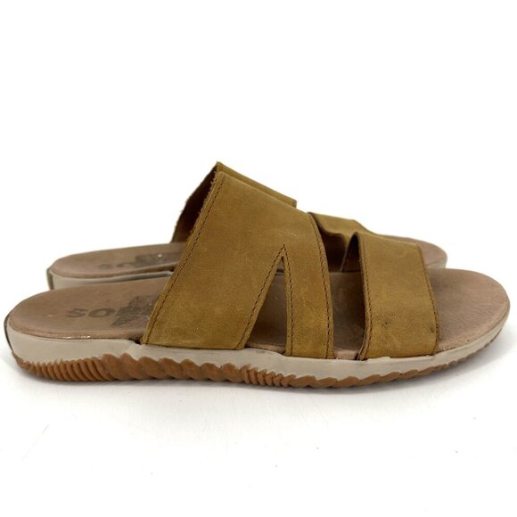 Sorel Out N About Plus Slide Sandals Camel Tan Brown Leather Size 8 - Picture 5 of 16